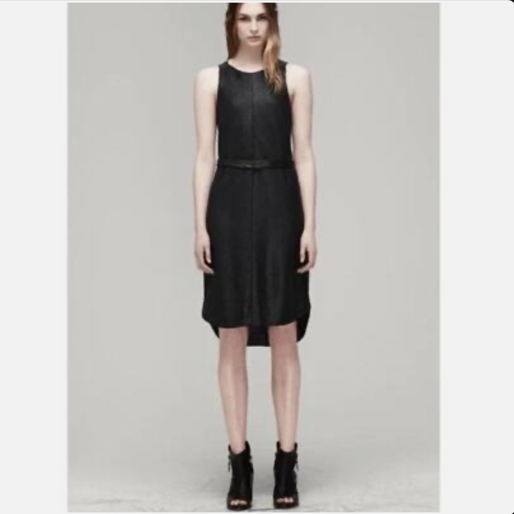 rag & bone Olivia Belted Black Textured High Low Dress Lambs Leather Size 4